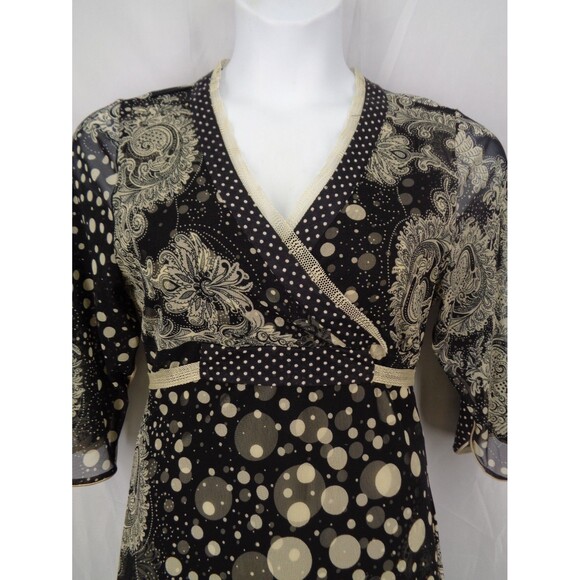 Anac Designed by Kimi Dot V-Neck Top Size Large Mesh Tie Waist Flare Sleeve Y2K - Picture 5 of 16
